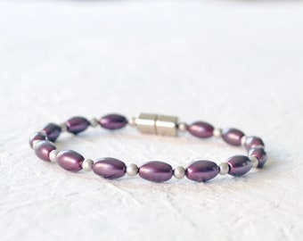 Hämatit Magnetarmband/Fußkettchen für Damen | Burgunder Perlen Hämatit mit Gunmetal farbigen Perlen | Minimalistischer Schmuck