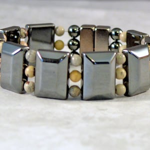 3 x Reihen schwarzes Hämatit Magnet Armband mit Crazy Horse Edelsteinen und Magnetverschluss