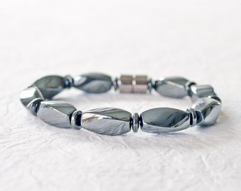 Magnetic Therapy Bracelet for Men, Black Hematite Jewelry, Magnetic Hematite Bracelet