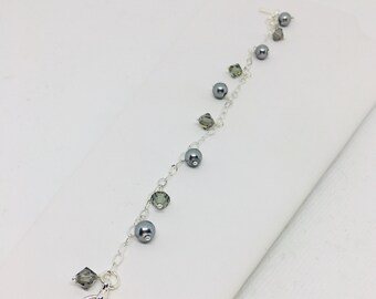 Sterling Silver Swarovski Crystal & Pearl Bracelet | Handmade Wire Wrapped Jewelry