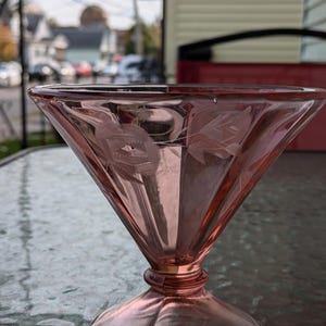 Vintage Pink Depression Glass Dessert Cup with Etched Floral Design