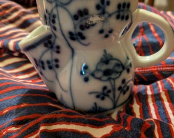 Taza de afeitar vintage, diseño de cebolla azul, cerámica antigua
