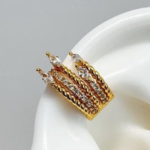 Statement Gold Ear Cuff, Marquise Cut Diamond Ear Cuff, Abstract Ear Cuff, Multi Loop Ear Cuff, No Piercing Earrings, Asymmetrical Ear Cuff