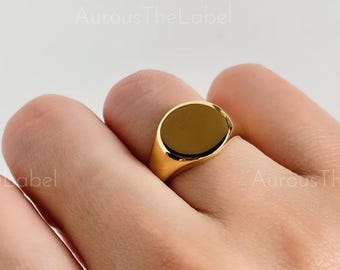 18K Gold Signet Ring, Minimalist Round Signet Ring, Bold Circle Signet Ring, Chunky Silver Signet Ring, Gold Pinky Ring, Statement Gold Ring