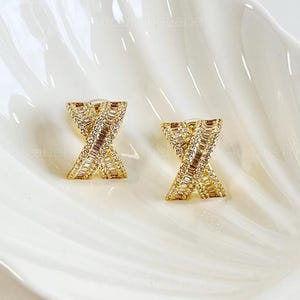 Brincos de pressão com cruz dourada, brincos de argola com diamantes dourados, brincos de argola com clipe, brincos de pressão em X, brincos de argola sem piercing, sem piercing