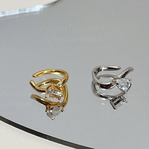 Elegant 18K Gold Vermeil Tear Drop Diamond Ear Cuff, Minimalist Ear Cuff, Non Pierced Earrings, Pear Cut Diamond Ear Cuff, Dainty Helix Cuff