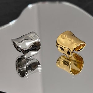 Gold Chunky Ear Cuff, Non-Pierced Earrings, Geometric Cuff Earrings, Unique Ear Cuff, Statement Wide Bold Ear Cuff, Large Cuff Earrings