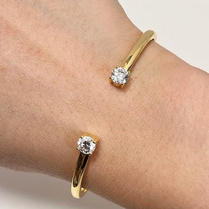 Minimalist Diamond Cuff Bangle Bracelet, Statement Gold Cuff Bangle, Adjustable Modern Cuff Bracelet, Gold Bangle with Clear Gemstones