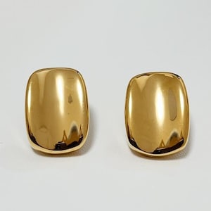 Aretes rectangulares minimalistas, aretes rectangulares de oro de 18 quilates, aretes rectangulares de botón llamativos, aretes modernos de oro, aretes llamativos
