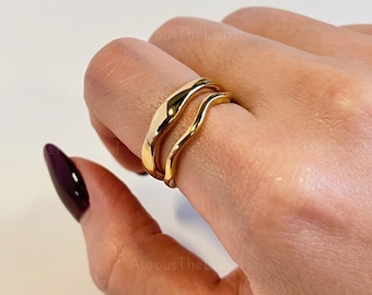 Irregular Wavy Ring, Minimalist Wave Ring, Unique Asymmetrical Ring, Simple Gold Band Ring, Geometric Ring, Everyday Ring, Wedding Jewelry