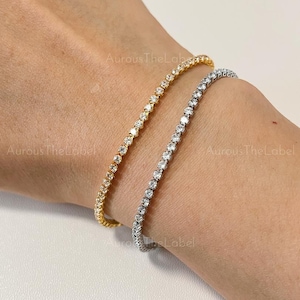 Dainty Tennis Bracelet, Delicate 2MM Diamond Bracelet, Classic Diamond Tennis Bracelet, Bridal Bracelet, Minimalist Gold Diamond Bracelet
