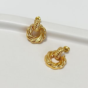 18K Gold Interlock Earrings, Gold Knot Earrings, Chunky Twisted Hoop Earrings, Mini Double Hoop Stud Earrings, Bold Statement Earrings