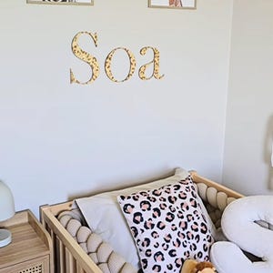 Letras decorativas personalizadas – Nombre de madera y estampado de leopardo – Decoración infantil estilo jungla