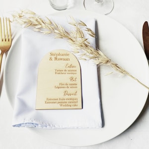 Menu en bois de bouleau personnalisé - menu carton personnalisé - personnalisation de menu événement - menu personnalisé gravé en bois