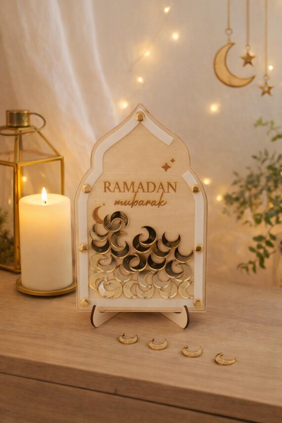 Décompte Ramadan en bois – Calendrier Ramadan avec 30 lunes – Décoration Ramadan – Cadeau Ramadan – Fait main