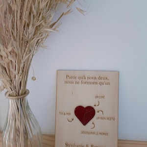 Carte cœur d’amour | Œuvre d’art de conception de coeur | Carte de bois romantique pour les couples | Affiche en bois personnalisée