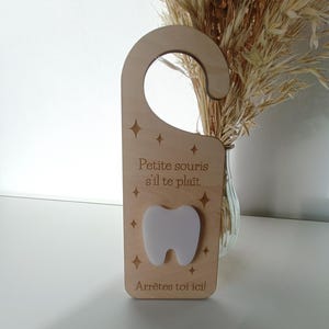 Wooden door hanger | tooth fairy keepsake | mouse door hanger | kids tooth holder | adorable handmade mouse - themed name Engraved door hook