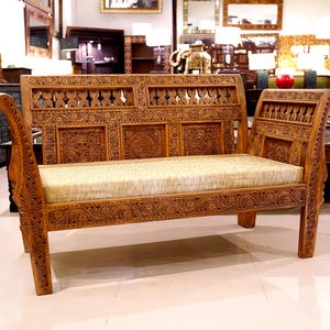 Luxury Swati Carving 2-Seater Sofa – Handmade Wooden Elegance