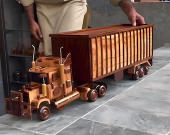 Handmade Solid Wood Truck Toy Set | Rustic Collectible Trucks (Pack of 4)