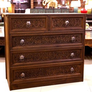 Handmade Sulemani Chest of 5 Drawers – Solid Pine Wood Storage Cabinet