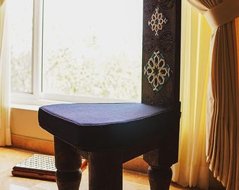 Handcrafted Pine Wood Chair – Elegant Tile Design, Statement Seating