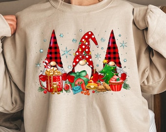 Gnome Christmas Gifts Sweatshirt, Christmas Gnome Sweater, Women Holiday Gift, Gnomes Tee,Christmas Lights Crewneck, Funny Christmas Sweater