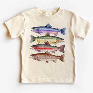 Abstract Colorful Trout In A Row Toddler Shirt, River Fish Species Sweatshirt, Fishing With Daddy, Natural Boho Adult, Toddler & Youth Tee