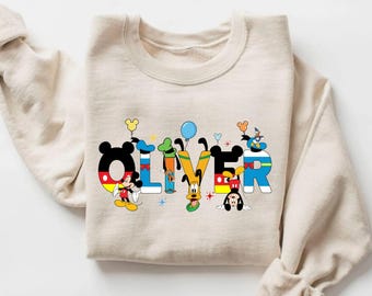 Custom Name Mickey and Friends Family Sweatshirt, Personalized Disney Shirt, Mickey Mouse Sweatshirt, Mickey Kids Toddler Birthday Tees