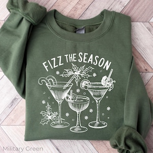 Fizz the Season Christmas Cocktail Sweatshirt, Holiday Party Sweater, Christmas Family Sweatshirt, Xmas Shirt, Friendsmas Hoodie