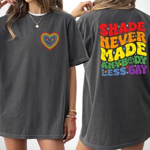 Comfort Colors Retro Shade Never Made Anybody Less Gay  Shirt, Funny LGBTQ Pride Month Shirt, Gay Pride Rainbow Shirt, Gift For Gay