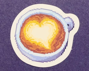 Pixel Art Latte Sticker: Coffee Heart