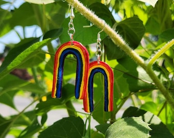 rainbow dangle earrings handmade polymer clay drop earring