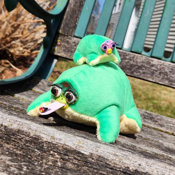 frog furby inspired oddbody handmade plush furbies