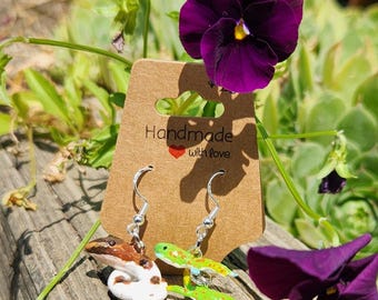 ball python and day gecko earrings handmade lizard and snake reptile earring