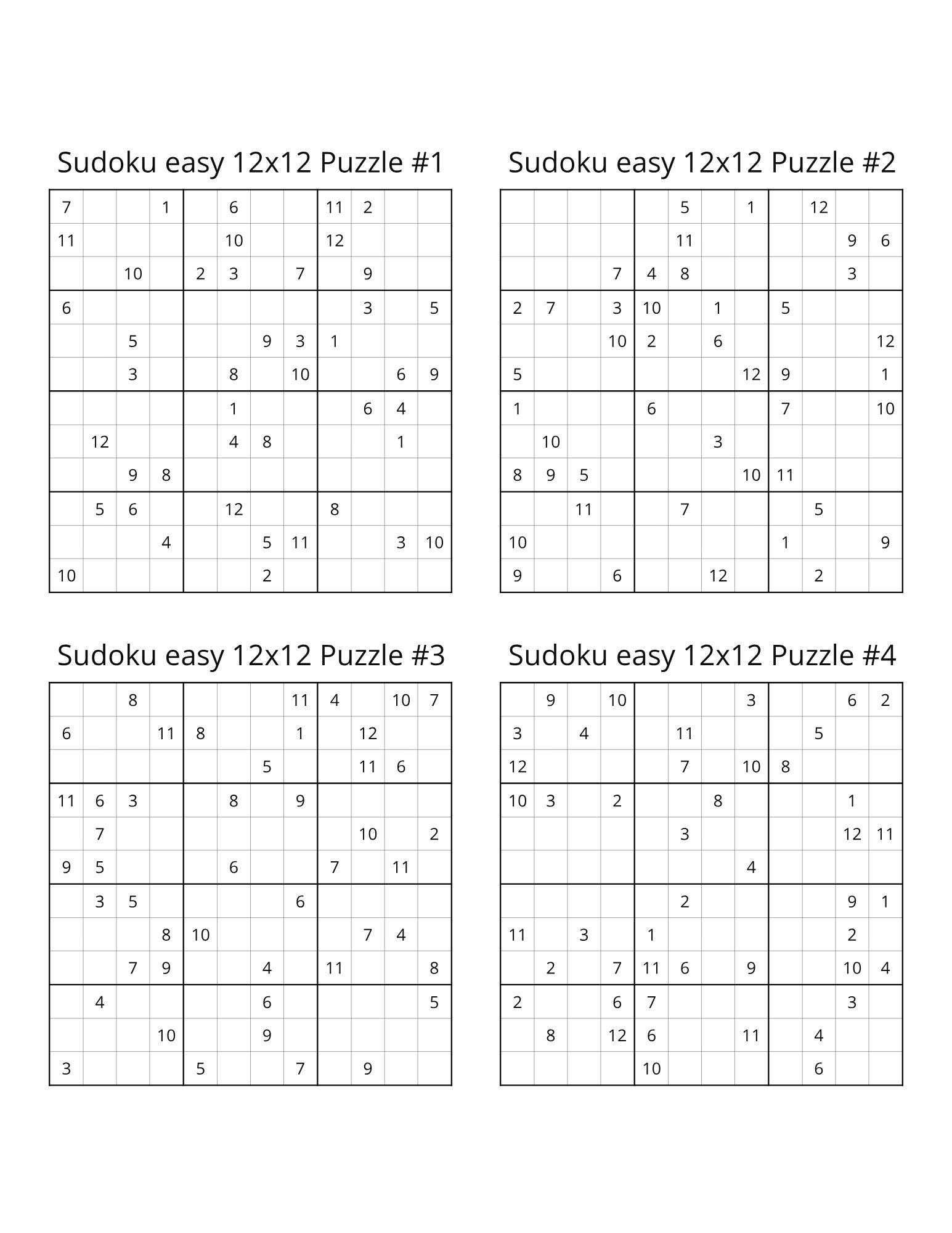 1,000+ Easy Sudoku Printable Sheets, 4x4, 6x6, 9x9, &amp; 12x12 Puzzles ...