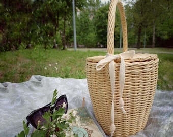 Handwoven Wicker Basket with Lid: Jane Birkin Style Picnic Bag