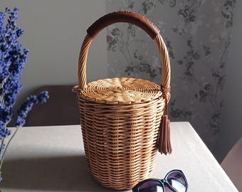 Rieten tas in Birkin-stijl, rieten mand met deksel, Jane Birkin-mandtas, picknickmand, cadeau voor vrouw, rieten rekwisieten voor een fotoshoot