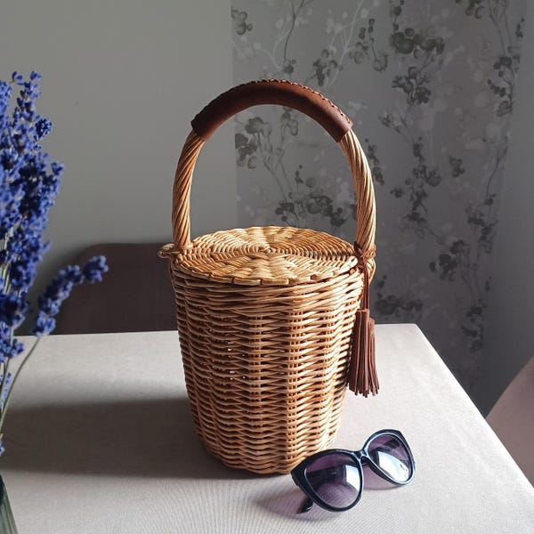 Wicker Bag in Birkin Style, Wicker Basket with lid, Jane Birkin Basket Bag, Picnic Basket, gift for woman, wicker props for a photo shoot