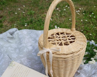 Jane Birkin Style Wicker Basket with Lid: Handwoven Eco-Friendly Purse