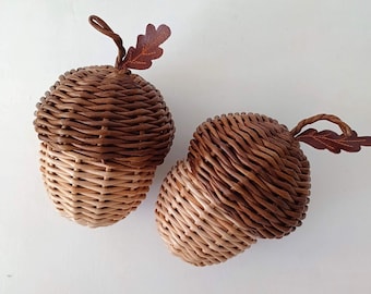 Woven Acorn Basket with Lid: Autumn Shelf Decor or Gift Packaging, Perfect for Children's Room, Photo props