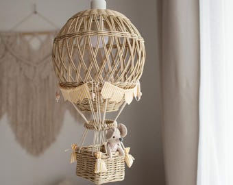 Handgeweven luchtballonlamp - grillig kinderkamerdecor, rieten decor voor de kinderkamer, luchtballondecoratie, babyshowercadeau