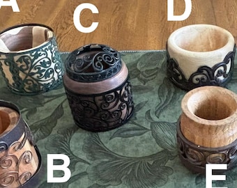 Handmade Wood & Recycled Metal Decorative Vessel | Rustic Catchall Cup | Cottagecore Woodland Decor | Celtic Fantasy Home Accent | OOAK