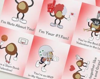 Ohio Buckeye Valentines | Cute Buckeye Characters | Digital Download | 6 different images | Print out Cut apart | Scarlet & Gray |