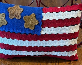 Mini American Flag Pillow | Primitive Wool Americana Shelf Decor
