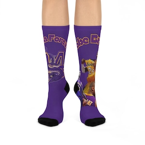 Kobe Bryant Tribute Socks Mamba Forever Purple Crew Socks, #24 Basketball Legend Fan Gift, Unisex Lakers-Inspired Apparel