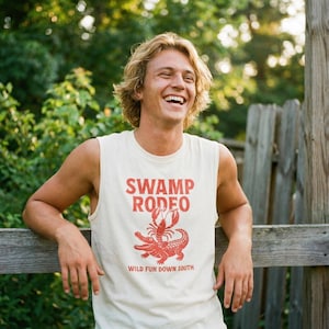 Southern Swamp Rodeo Tank - Alligator & Lobster Graphic on Bella 3483