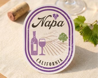 Adesivo con motivo vino della Napa Valley, distintivo vigneto californiano, decalcomania da viaggio opaca