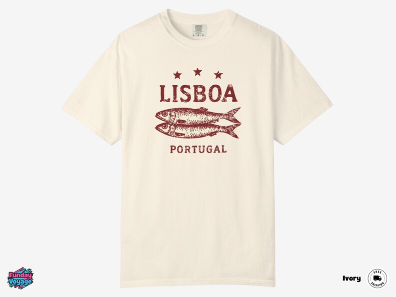 Koszulka z sardynkami z Lizbony i Portugalii | Koszulka podróżna Comfort Colors Vintage zdjęcie 9