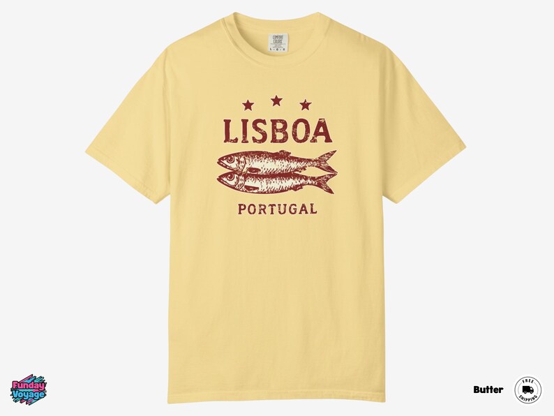 Koszulka z sardynkami z Lizbony i Portugalii | Koszulka podróżna Comfort Colors Vintage zdjęcie 5