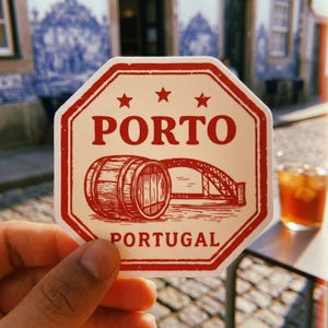 Vintage Porto Portugal Sticker, Wine Barrel & Bridge Travel Decal
